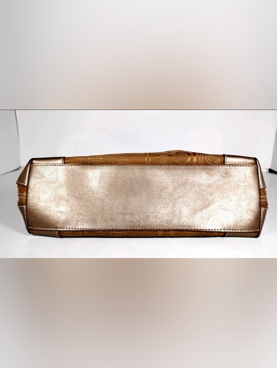Liz Claiborne Gold & Champagne Colored Faux Leather & Fabric Monogram Handbag - Picture 5 of 5